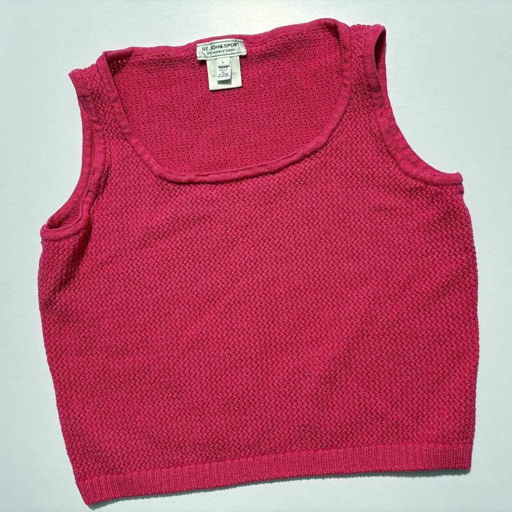 St. John Sport Vintage Tank Shell Top Pink Knit Croche Wool Rayon Womens Large